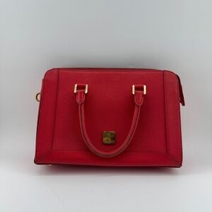 MCM Pink Leather Satchel Bag with Gold Hardware